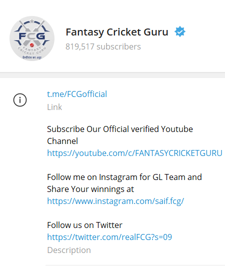 Fantasy Cricket Guru telegram channel