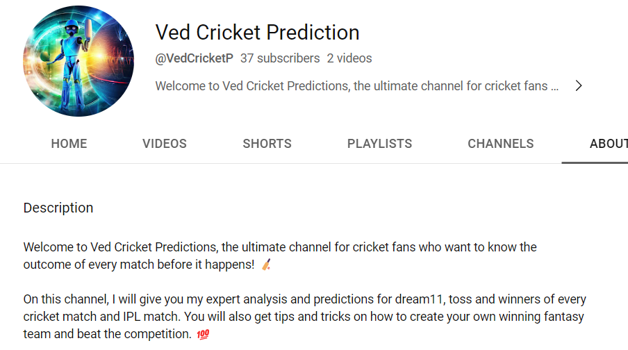 Ved Cricket Prediction Youtube Channel