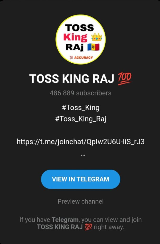 Toss King Raja Telegram Channel