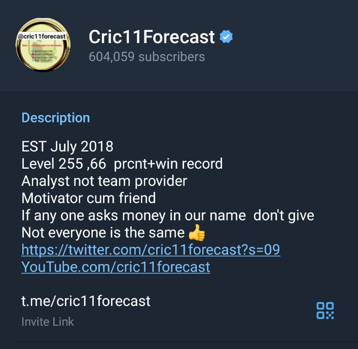 Cric11 Forecast Telegram Channel Link