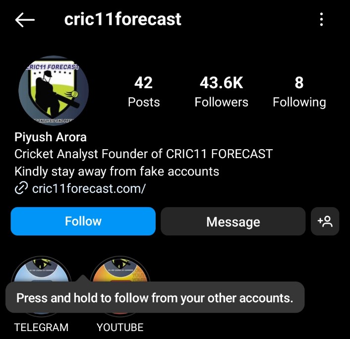 Cric11 Forecast Instagram