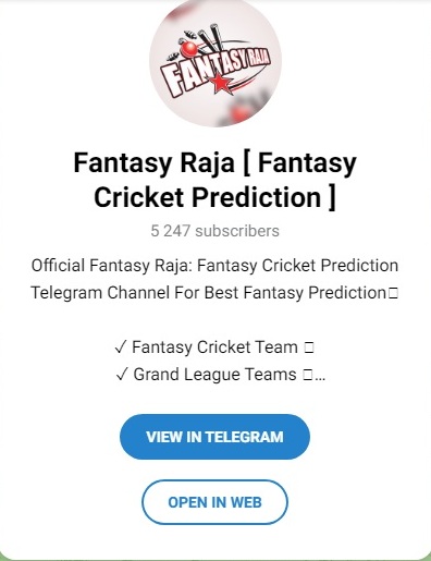 Fantasy Raja [ Fantasy Cricket Prediction ] Telegram Channel