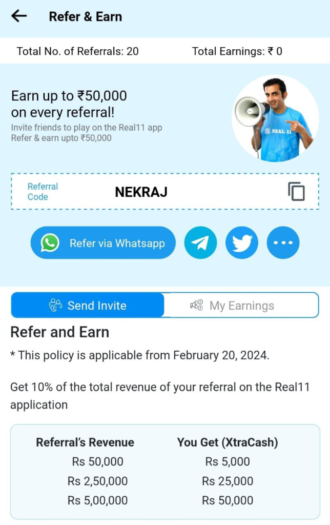 Real11 Refer and Earn